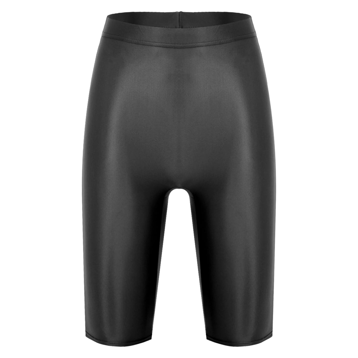 Women Glossy Shorts High Waist Fitness Short Leggings Oil Shiny Knee-Length Tights Swimming Trunks Female Workout Sports Bottoms