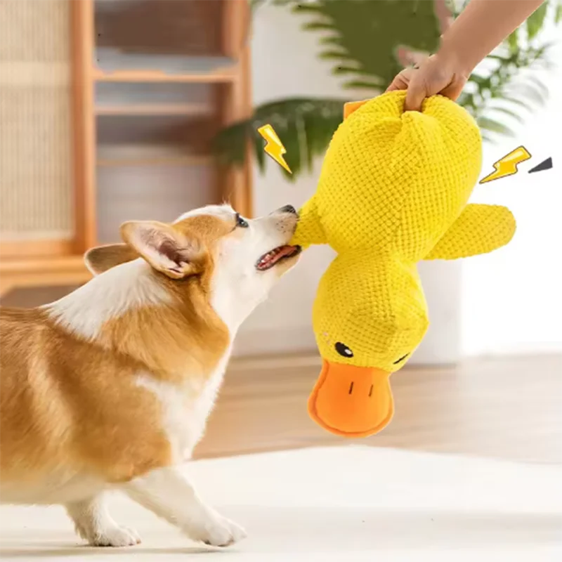 Duck dog toy plush chew resistant durable dog toy with quacking sound teeth grinding relief soft companion for small large dog
