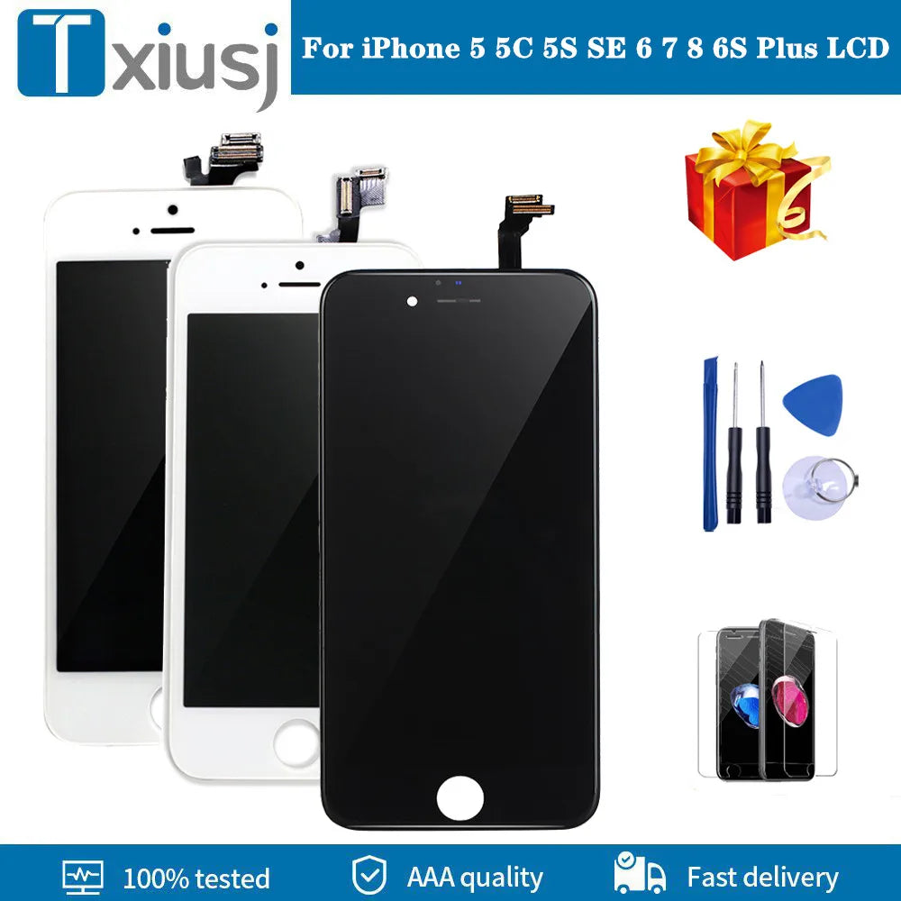 For iPhone 5 5C 5S SE 6 6S 7 8 Plus LCD Display Touch Screen Replacement For iphone 7G 7P 8G 8 Plus LCD Screen Tempered Glass