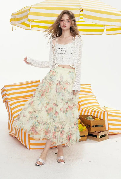 ELFSACK 2025 Summer New Arrivals High Waisted A-Line Floral Chic Skirt For Women