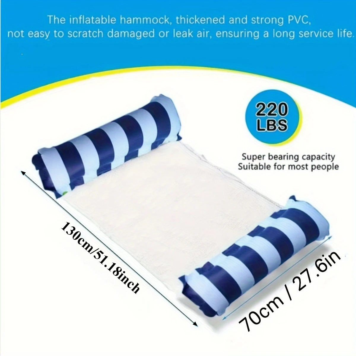 Inflatable Pool Float Hammock, Lounger, Water Hammock for Adults, 220lbs, Thickened PVC, Pool, Beach, Lake, Summer Water Fun