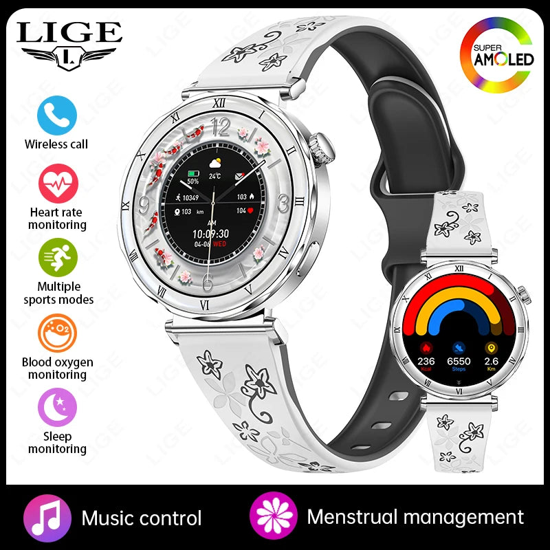Women's Smart Watch 2026 New Fashion AMOLED Screen Bluetooth Call Custom Dials Female Health Monitoring Ladies Sports Smartwatch