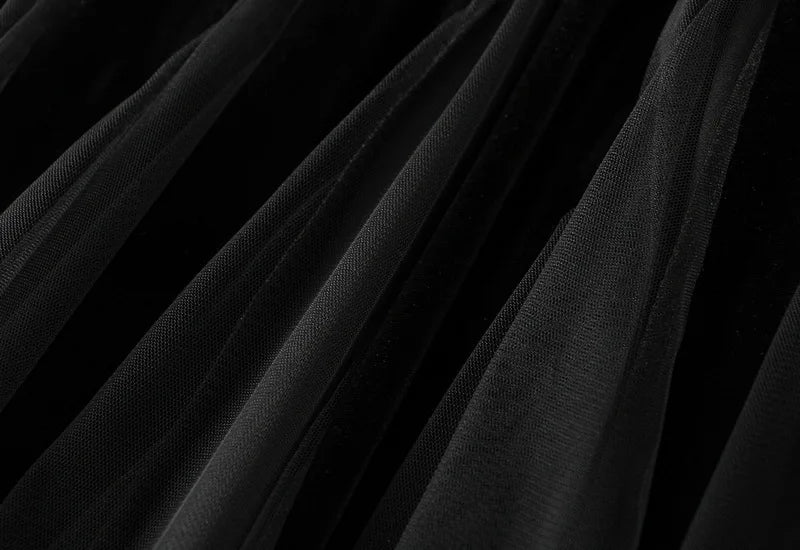 2025 Autumn Winter Velvet Mesh Patchwork Midi Skirts Women Korean Style Casual High Waist Elegant Long Skirts