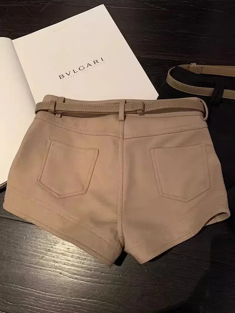 Khaki Casual Pants for Women Autumn and Winter Outerwear Booty Shorts Hips Elastic Tight Design High Waist Slimming Shorts Women