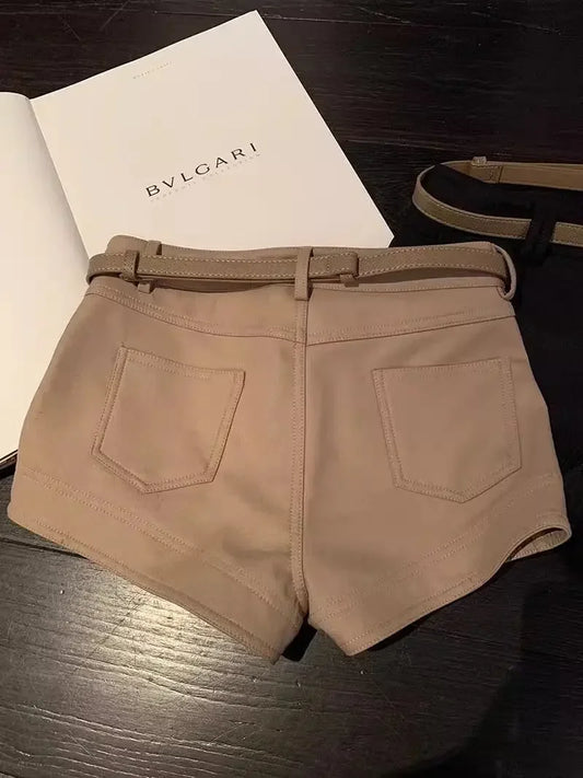 Khaki Casual Pants for Women Autumn and Winter Outerwear Booty Shorts Hips Elastic Tight Design High Waist Slimming Shorts Women