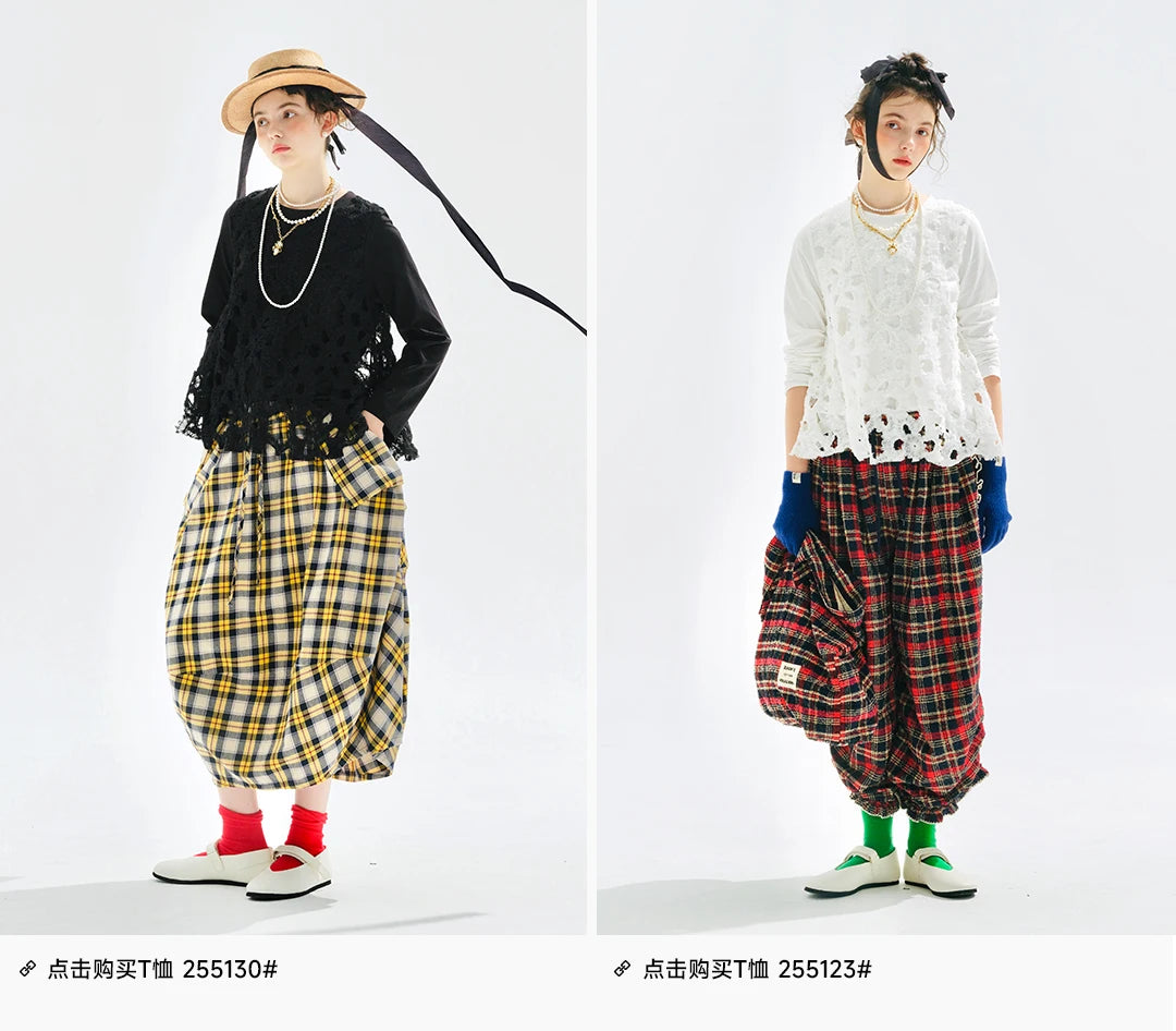 Yellow checkered skirt 2025 imakokoni original autumn Japanese color woven artistic pure cotton lantern skirt for women 255122