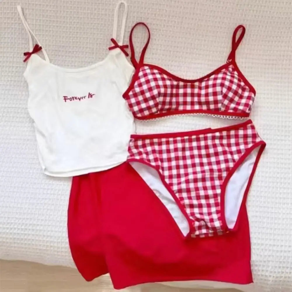 Beach Wear Sweet Swimsuits Two Piece V Hem Backless Floral Bikini Set Women Korean Style Sleeveless Flower Swimming Suit Summer