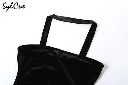 Sylcue Winter Party Black Mysterious Sexy Mature Beautiful Elegant Graceful Sweet Gentle Women'S Halter Tulle Stitching Dress