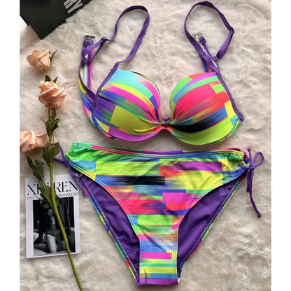 Rainbow Sexy Bikinis Female Swimsuits Women Swimwear Push Up Swim Wear Bathing Suits Brazilian Bikini Set Beachwear Pool Bather