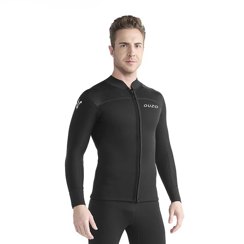 Wetsuit Tops Men and Women Vest 3mm Neoprene Long Sleeve Jacket Surfing Swimming Front Zip Wet Suit for Water Sports Shirt/Pants