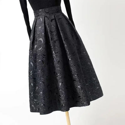 High-End Temperament Jacquard Hollow Out Elastic Waist Irregular Skirts 2023 Vintage All-match A-line Skirt Streetwear Long Skir