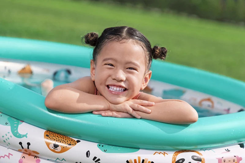 40”/48” X 10” 3 Rings Round Inflatable Infant Baby Swimming Pool Toddler Kiddie Ball Pit Pool Animal Pattern Age 2 and Up
