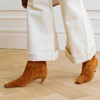 Embroidered Square Toe Cat Heel Western Cowboy Boots Woman Winter 2025 Slip-On Shaped Heel Slim Boots Fashion Shoes for Women