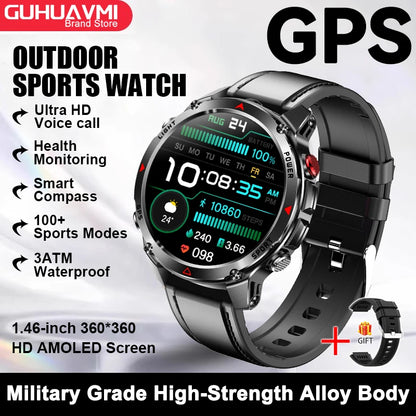 2026 New Outdoor Sport GPS Position Smart Watch Men 3ATM Waterproof Compass Altimeter 540mAh BT Call Fitness Watch