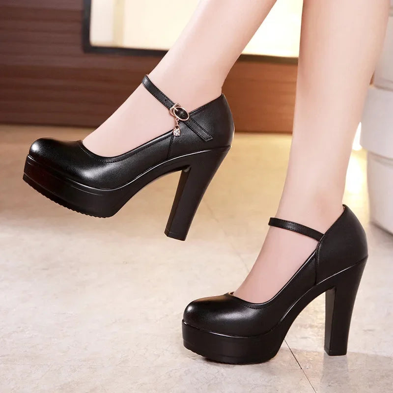 8 10 12cm Small Size 32-43 Shallow Thick Bottom Platform Pumps Women 2025 Block High Heels Shoes for Office Model Wedding Dress
