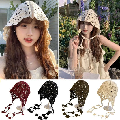 Knitted Hats Handmade Hollowed Knit Cap Literary Fisherman's Hat Crocheted Hat Ethnic Baotou Cap Cotton Pullover Hat Breathable