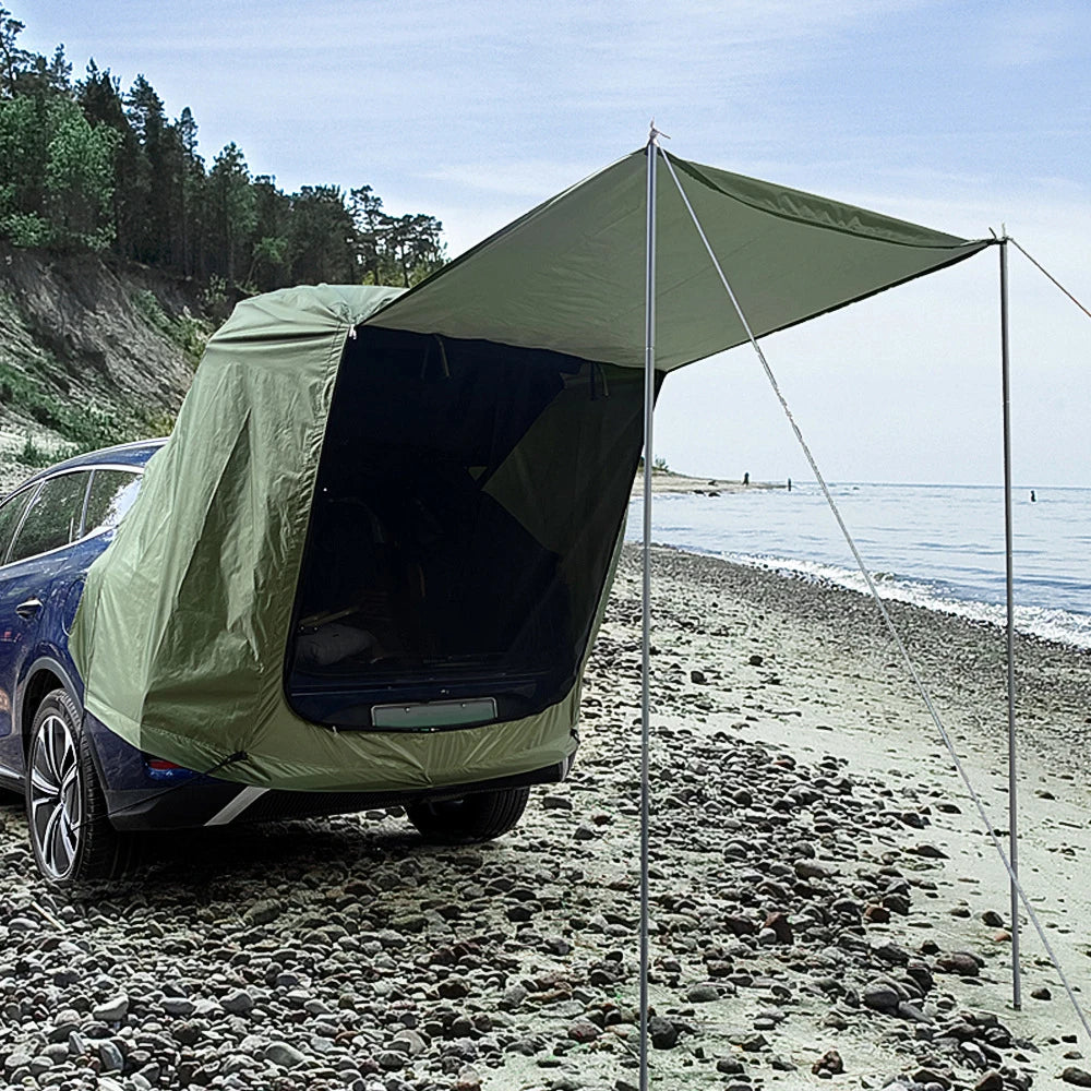 Camping Car Rear Tent Outdoor Car Trunk Tent w Canopy Car Trunk Extension Tent Sunshine-Proof Camping Equipment Travel Supples