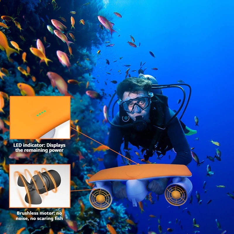 50m Depth Underwater Thruster 1.8m/s, 480W Brushless Diving Propeller with LED Display, 60min Silent eSurfboard for Adults