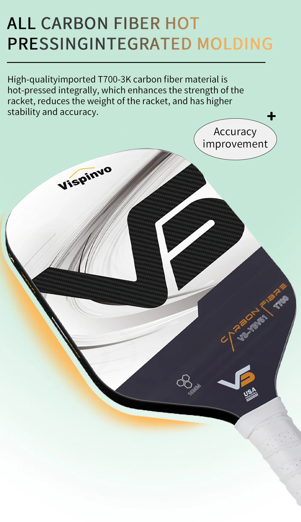 Professional Pickleball Paddle with Heat Press Process USAPA Certified Competition Level Pickleball Racquet for Sports Fitness