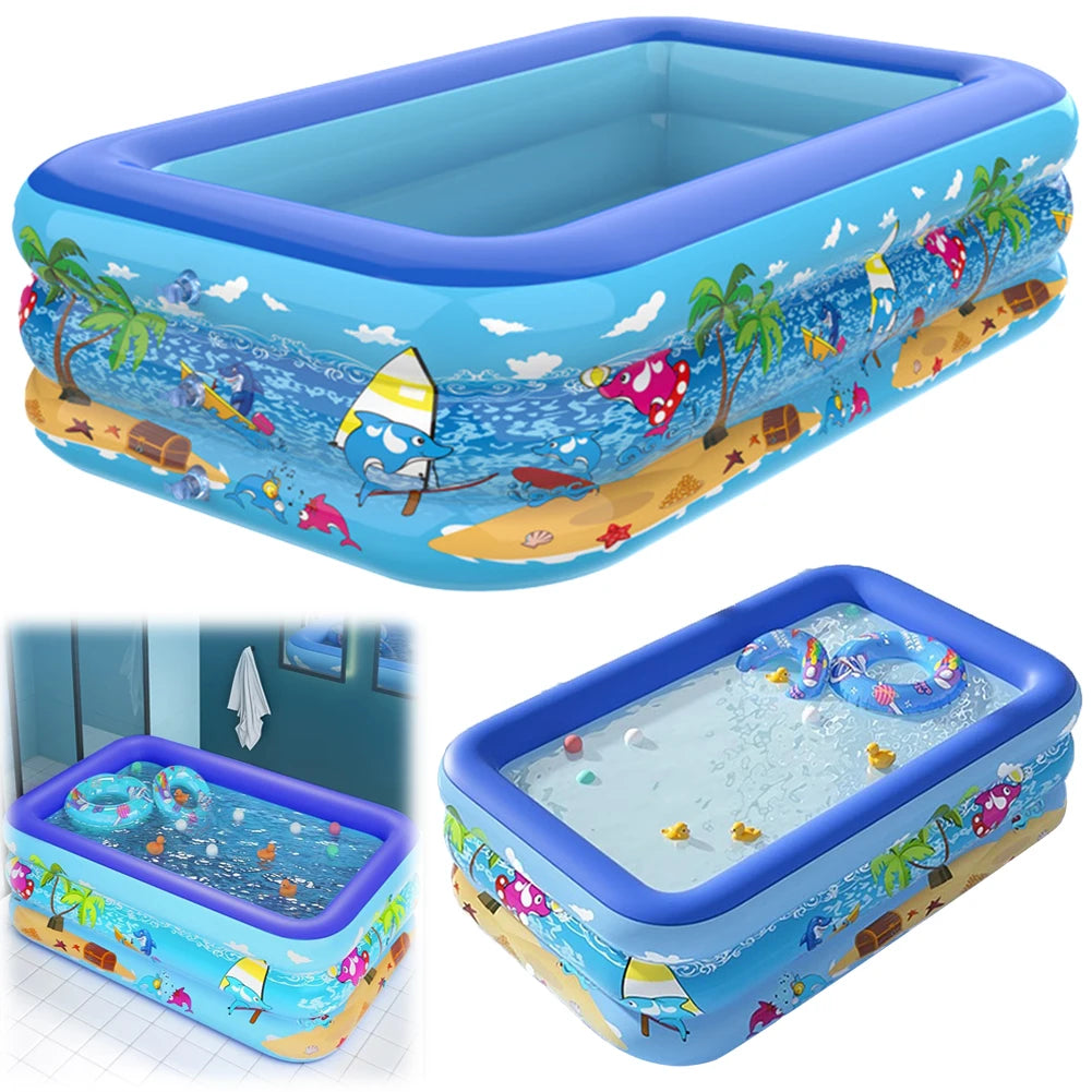 Inflatable Swimming Pool Large Family Pools 120cm Rectangle Framed Children Swimming Pool Summer Outdoor Pool Baby Bathtub Toys