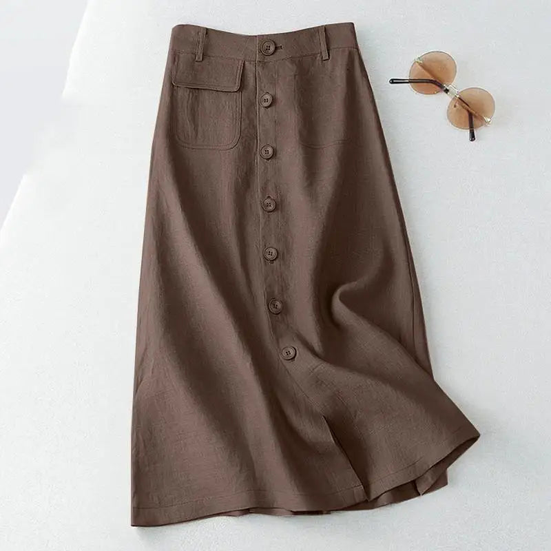 ZANZEA  Elegant Cotton Midi Skirts Casual Button Up A-line Skirt Women High Waist Jupe 2024 Summer Solid Temperament Falda Mujer