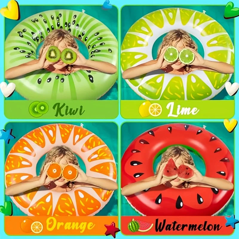Fruit pool float, watermelon kiwi orange lemon swim ring, beach ball - inflatable tube floating water toys