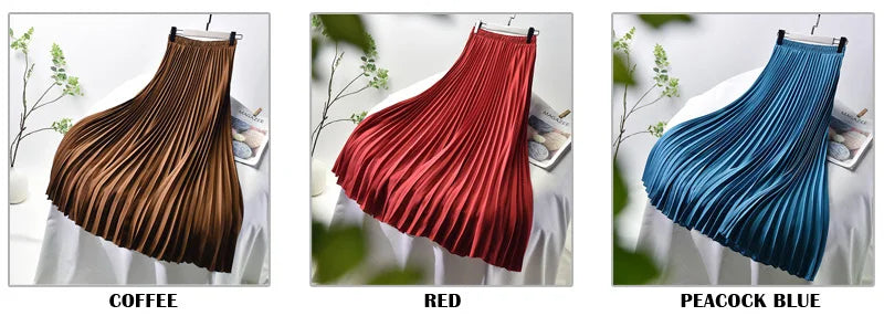 Womens Chic Pleated Swing Long Skirt with Liner Korean Fashion Kawaii Elastic High Waist OL Chiffon Shirring Mermaid Skirts K77