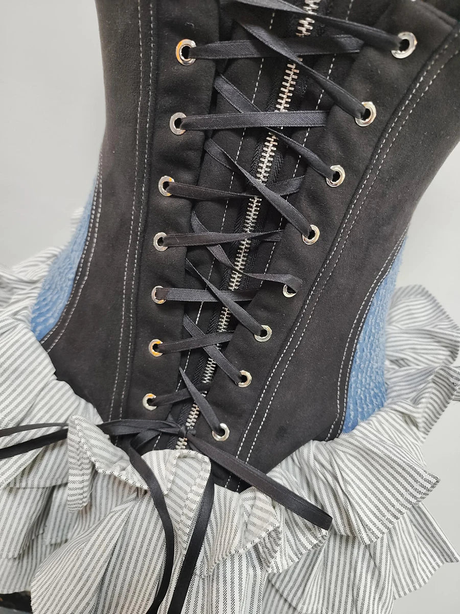 TWOTWINSTYLE Colorblock Slimming Spliced Lace Up Dresses for Women Halter Neck Sleeveless Patchwork Ruffles Fold Dress Female