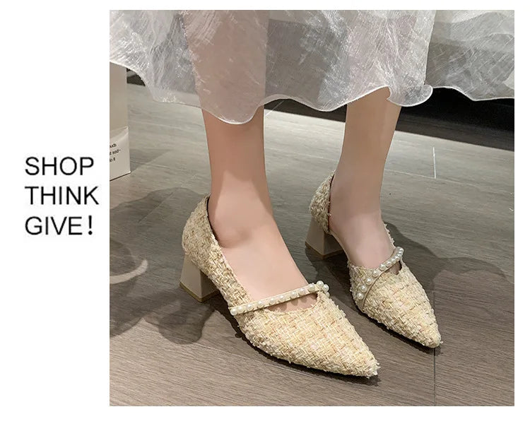 Woman Sexy High Heels New Elegant Wedding Dress Shoes Ladies Shallow Office Party Shoes Tweed Style Side Hollow Single Shoes