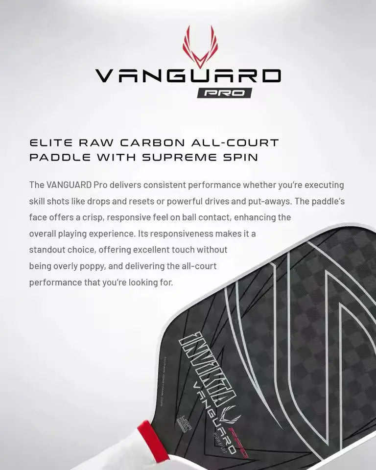12K pickleball paddle with a 16mm polymer honeycomb core, designed for enhanced spin and power; black with white accents, includ