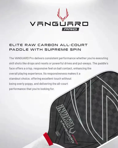 12K pickleball paddle with a 16mm polymer honeycomb core, designed for enhanced spin and power; black with white accents, includ