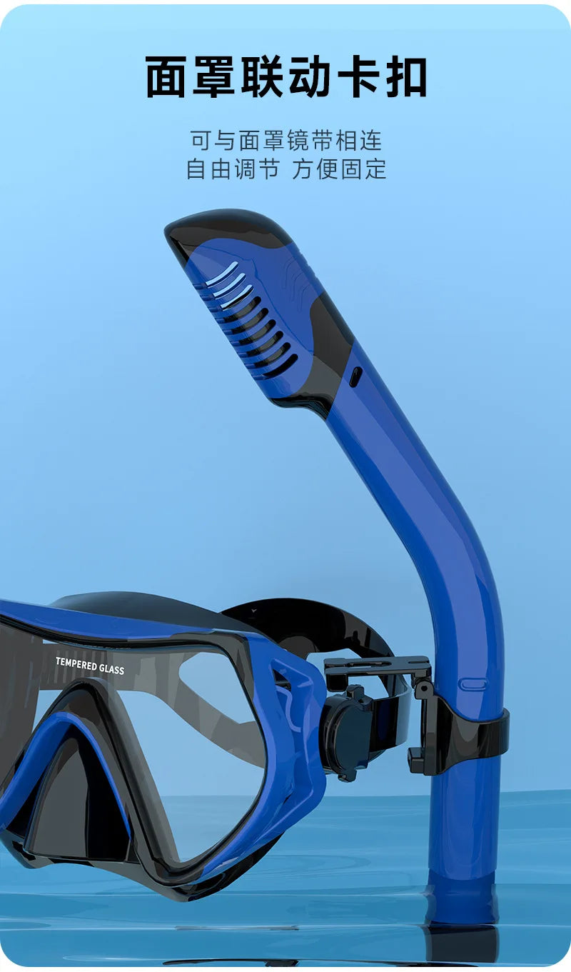 Diving Mask Snorkeling Full Dry Breathing Tube Set, Large Frame Swimming Goggles, Liquid Silicone Diving Mask