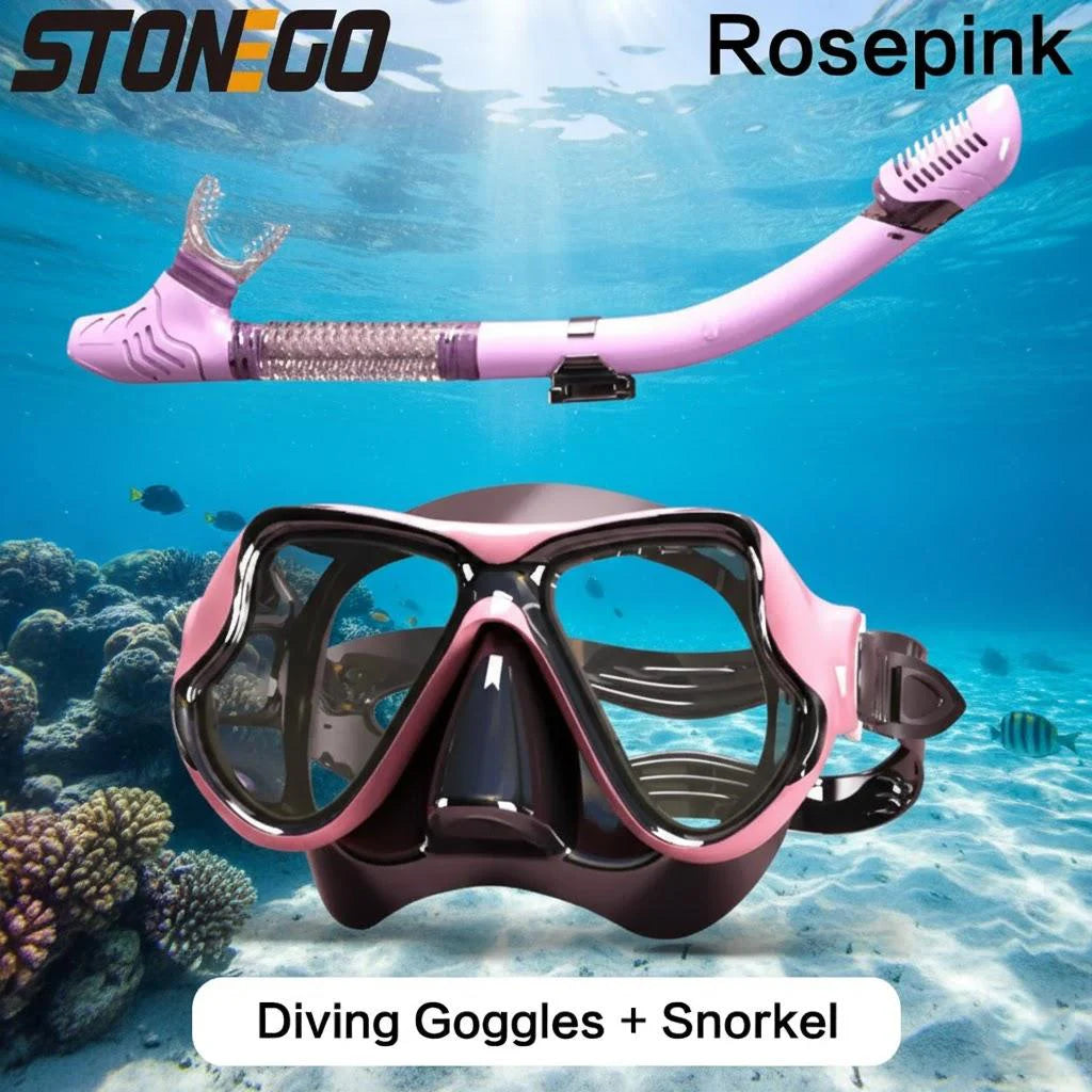 Snorkeling Gear Diving Mask Snorkel Set Full Face Silicone Large Frame Dry Snorkel for Water Sports