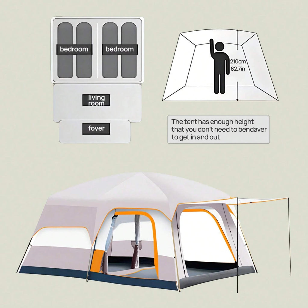 5-8 Person Camping Tent 2 Bedroom 1Hall  Double Layers Oversize Thickened Rainproof Tent Outdoor Family Camp Tour Equipment