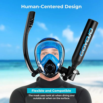 0.5L Mini Scuba Tank Full-Face Snorkel Mask Combo High Aluminium 5-8 Min Diving Underwater Breathing Oxygen Air Supply
