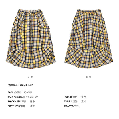 Yellow checkered skirt 2025 imakokoni original autumn Japanese color woven artistic pure cotton lantern skirt for women 255122