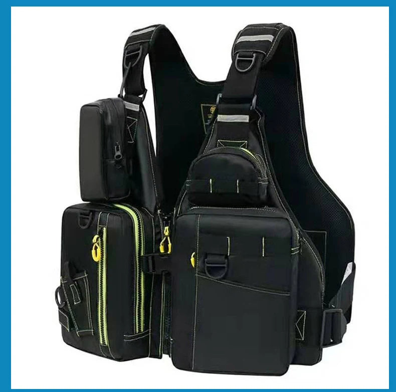 multi-functional life jacket vest for outdoor fishing, a must-have for safety. Multiple pockets for storage, buoyant materials