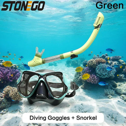 Snorkeling Gear Diving Mask Snorkel Set Full Face Silicone Large Frame Dry Snorkel for Water Sports