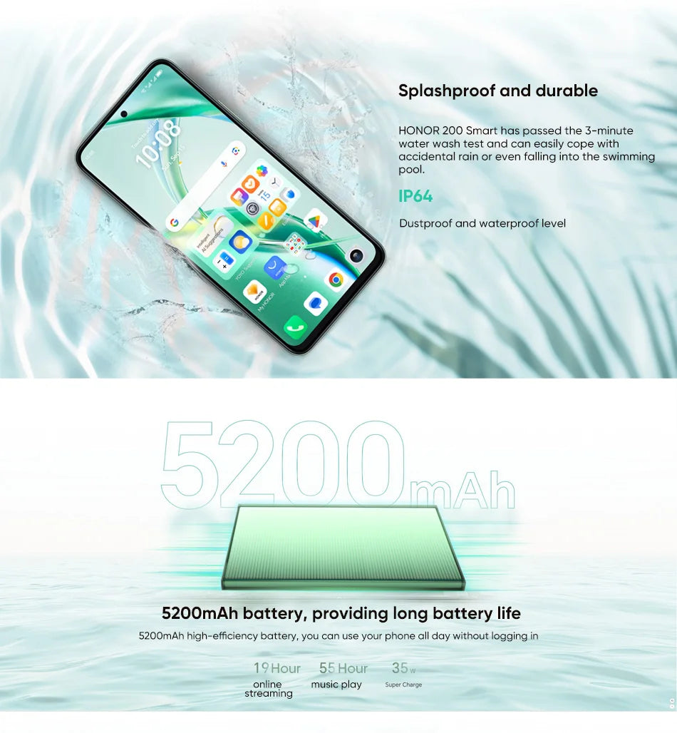 2025 New HONOR 200 Smart Global Version Snapdragon 4 Gen 2 5G Smartphone 6.8'' 120Hz TFT LCD Display 35W HONOR SuperCharge IP64