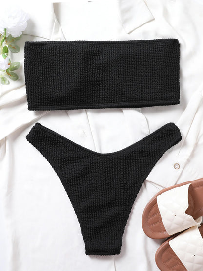 Fashion Bikini Textured Swimwear Women 2025 High Cut Swimsuit Women Bathing Suits Solid Brazilian Bikinis Set