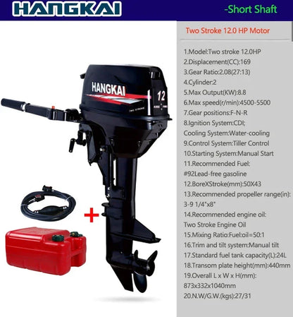 IHOMEINF Powerful 4.0HP-18.0HP Petrol Marine Motor Boat  Engine for the 2.3M-4.6M Assault Boat Canoe Outboards Propeller