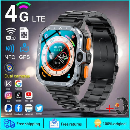 PGD SmartWatch 4G LTE GPS Wifi SIM Card NFC Dual Camera Rugged 64G ROM Storage Heart Rate Sports Smart Watch Men