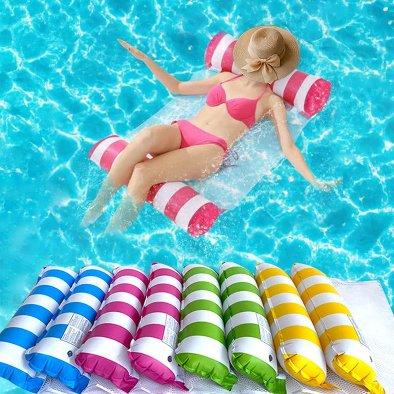 Foldable Inflatable Floating Swimming Pool Party Water Hammock Air Mattresses Pvc Stripe Water Floating Inflatable Mat Set