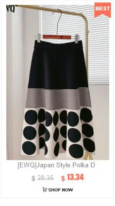 [EWQ]Japan Style Polka Dots Knitted High Waist Skirt Women's 2025 New Autumn Winter Oofice Lady Elastic A-line Pleated Midiskirt
