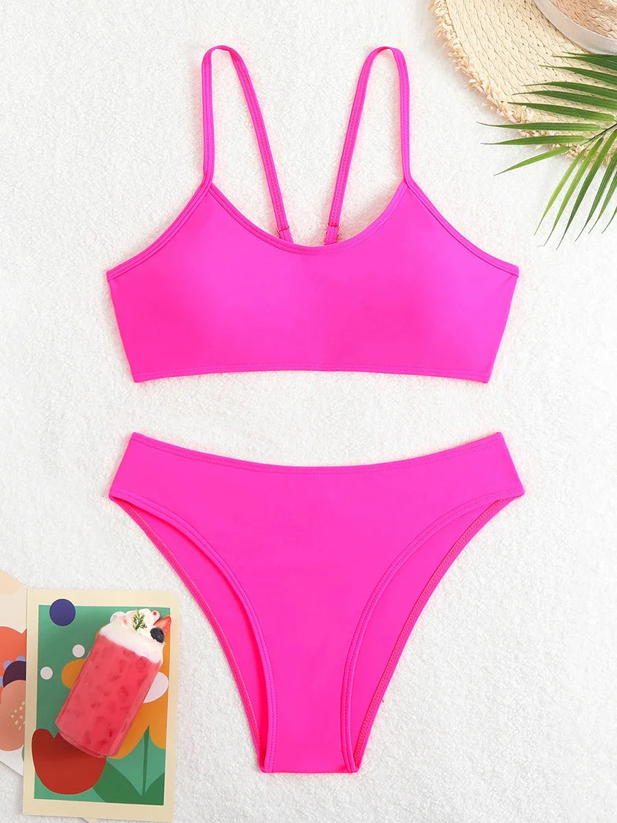 Sexy Woman Swimsuits 2025 Summer Swimwear Women's Bikinis for Female Two Pieces Beach Wear Solid Color Bikinis Set Bathing Suit