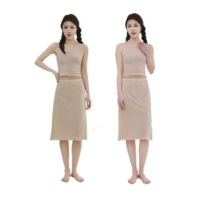 High Waist Solid Color Cotton Women Long Petticoat Ice Silk Underskirt Underskirt Half Slips Safety Underskirt Slips