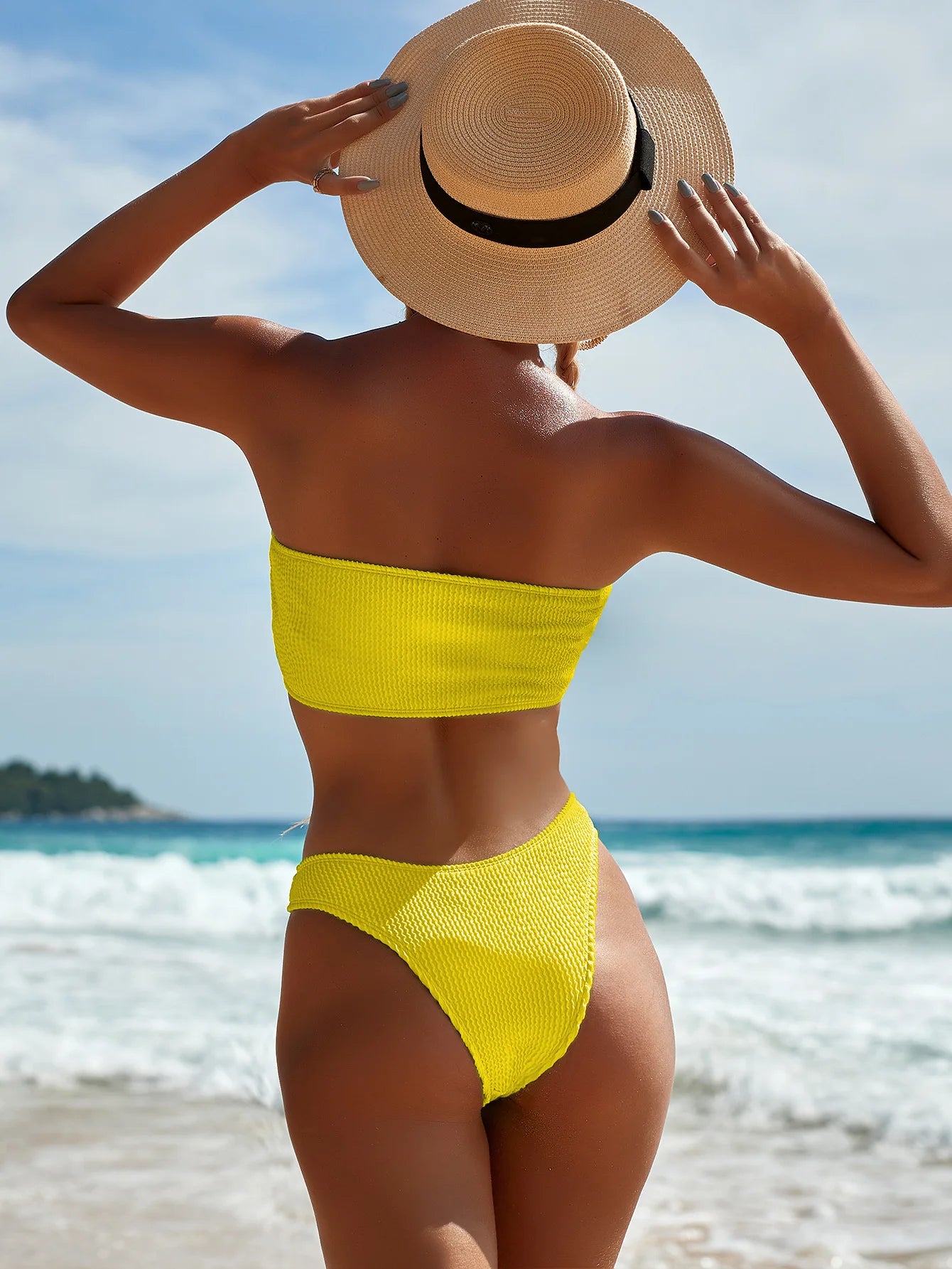 Fashion Bikini Textured Swimwear Women 2025 High Cut Swimsuit Women Bathing Suits Solid Brazilian Bikinis Set