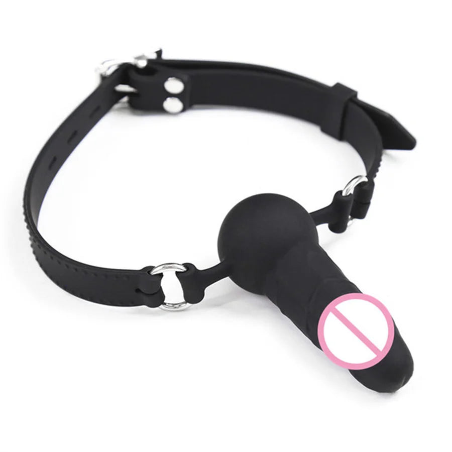 Adult Games Silicone Dildo Mouth Gag Bondage Gear Restraints Strapon Dildo Head Strap Mouth Plug Oral Sex Toys For Couples