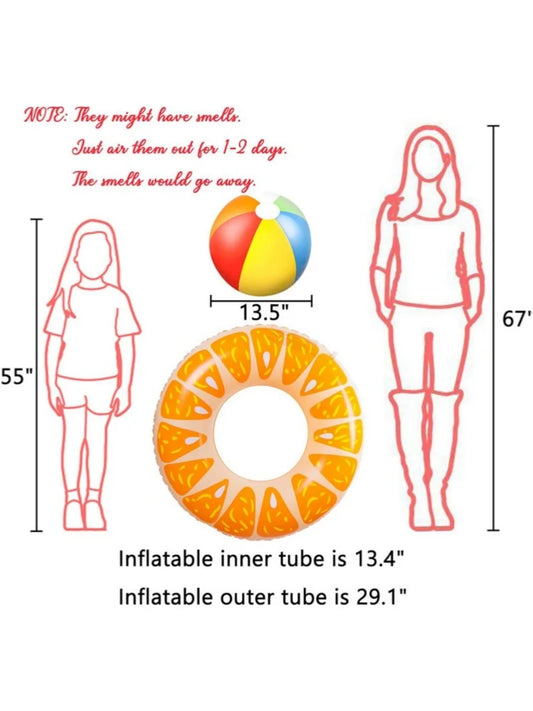 Fruit pool float, watermelon kiwi orange lemon swim ring, beach ball - inflatable tube floating water toys