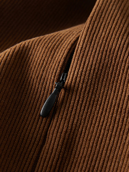 FSLE【2 Colors】Women Mini Skirts Zipper Waist Retro Brown Corduroy Above-Knee Length A-LINE Skirts Winter Black Bottom 24FS14555